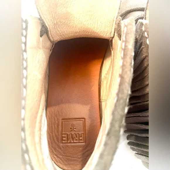 Frye Grayish Taupe Suede Fringe High-Top Boots - Picture 12 of 15